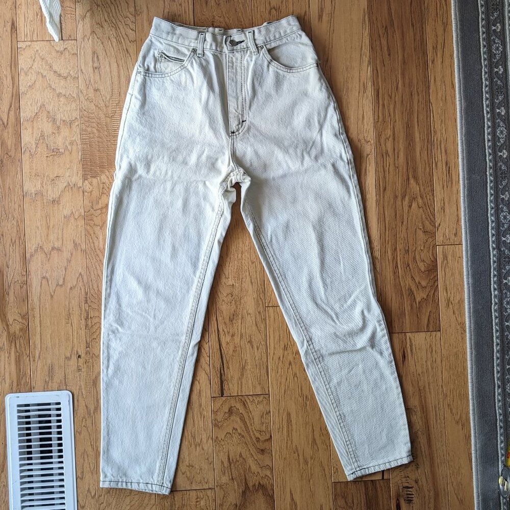 Lee Vintage 100% Cotton Women Mom Jeans High Rise Ivory Beige White 6 8 Petite
